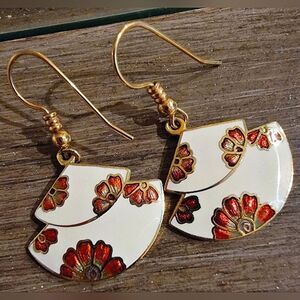 #Vintage 1984 #Cloisonne Dangle Earrings Floral 1.25" long.